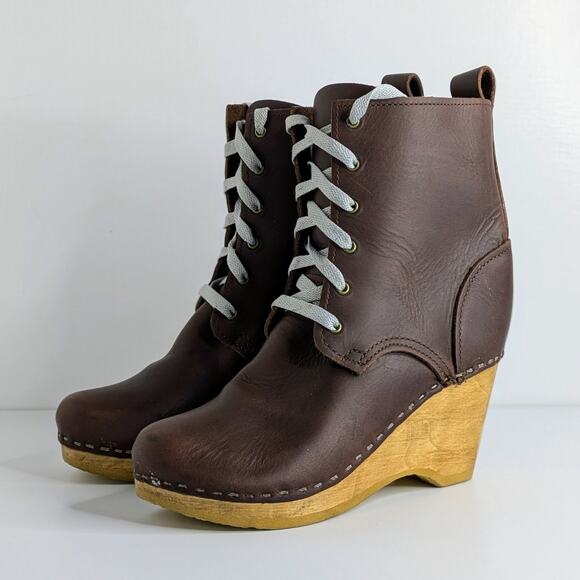 No. 6 Store Ankle Boots 37 Brown Leather Lace Up Wedge Bohemian Scandi Chic - Picture 14 of 15